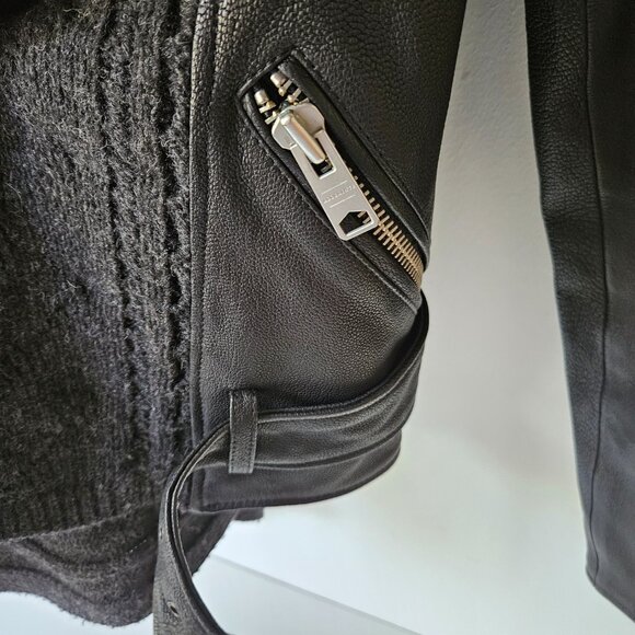 All Saints Wrap Cable Jacket Genuine Goat Leather Size 0 Black Draped Open Front - Picture 13 of 16